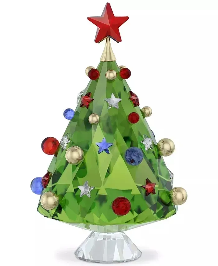 Swarovski crystal Christmas tree with coloured ornaments and a red star